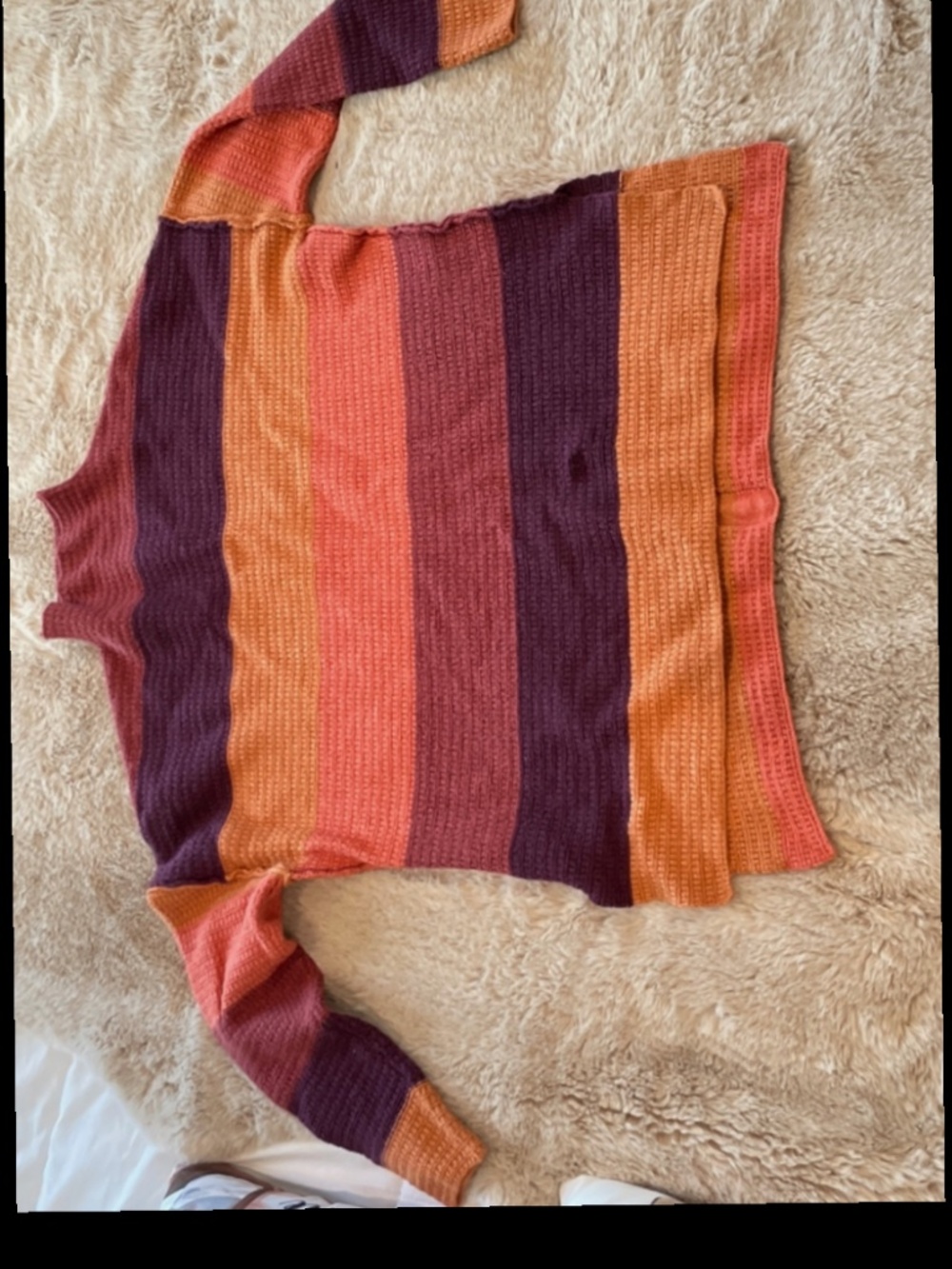 BKE Buckle Women’s Size Medium Orange Striped Boxy Waffle Knit Oversized Sweater